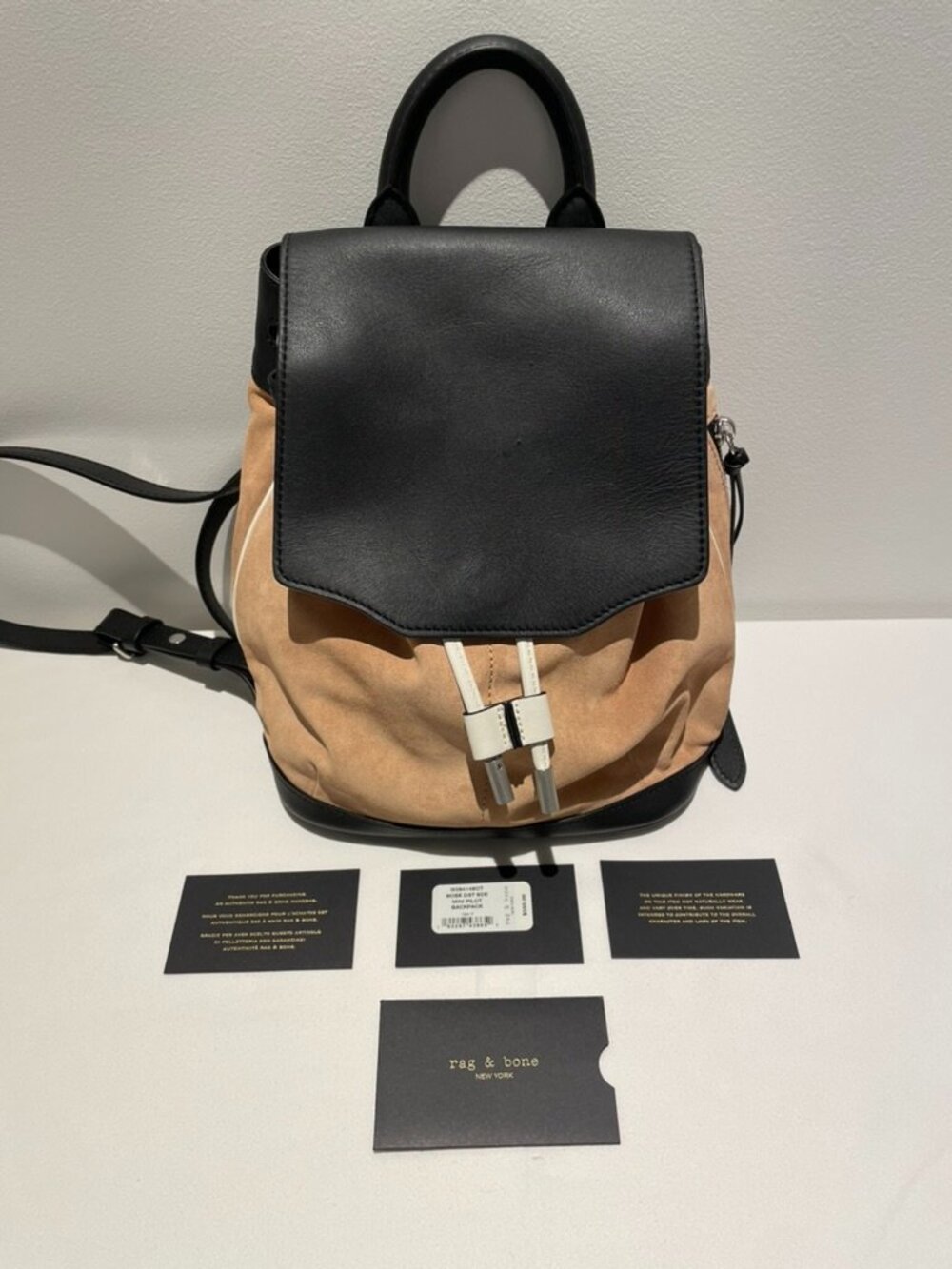 Rag & Bone Suede and Leather Mini Pilot Backpack Purse Rose Desert Black